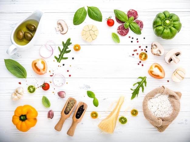 Fresh ingredients on wooden table
